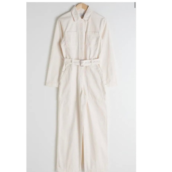 Stockholm Atelier & Other Stories Utility Jumpsuit in Cream Denim - Picture 2 of 9